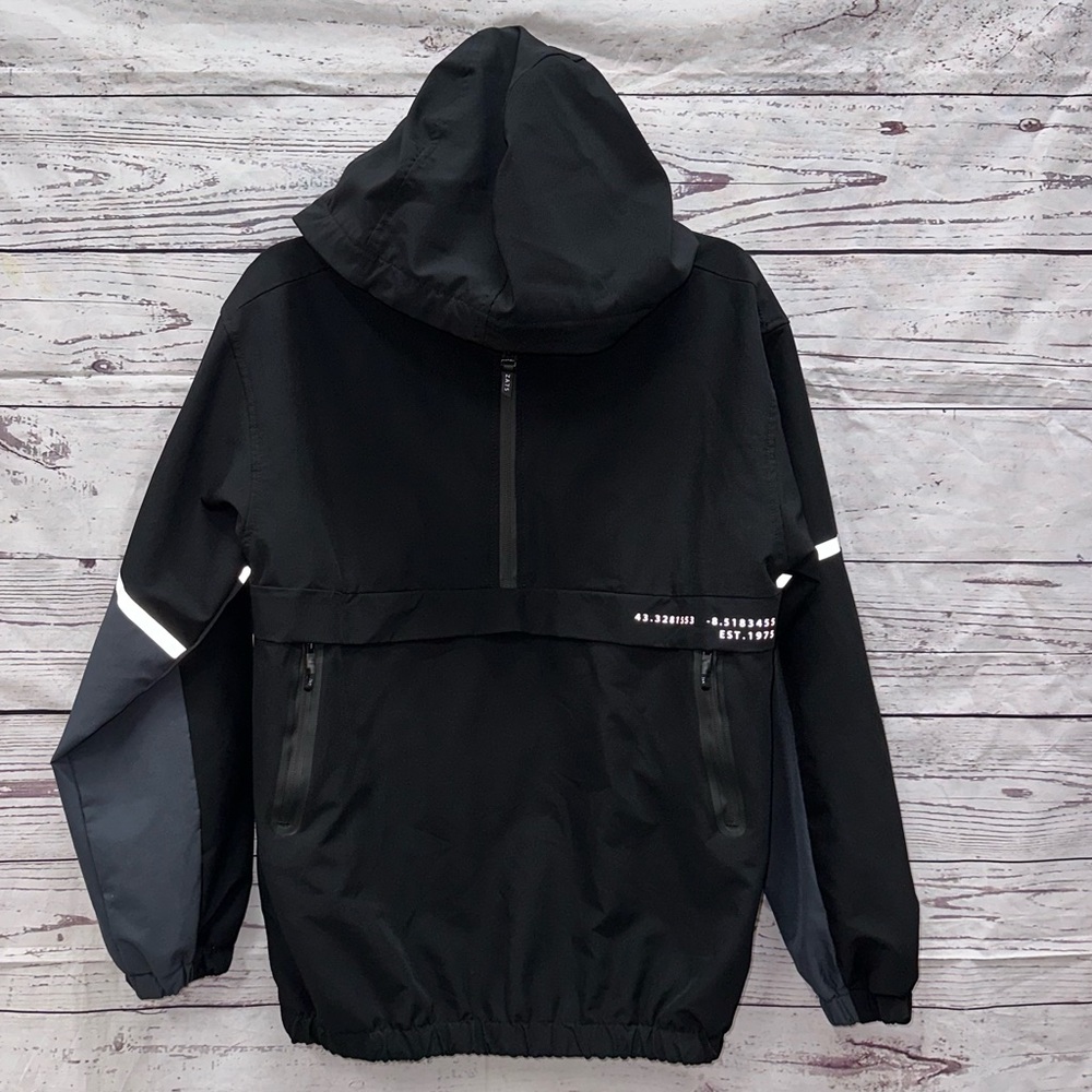 Zara Black & Grey Pullover Windbreaker Half Zipper Hooded Jacket Size 11-12